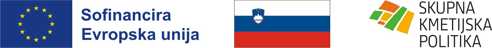 Logotipi: Sofinancira Evropska unija, Skupna kmetijska politika, Zastava R Slovenije